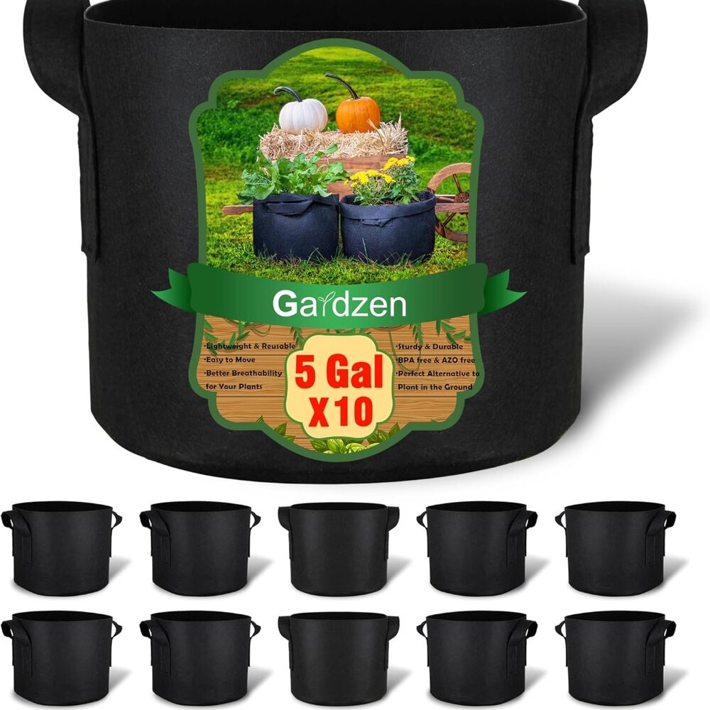 Plant Grow Bags 10pk- 5Gal Heavy Duty Thick Garden/Vegetable/Planter w/ Handles